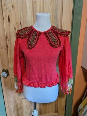 Anthropology bl^nk London Aliyana Floral Petal Boho Top Small